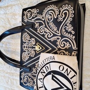 Valentino Black and Cream Patterned Tote